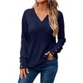 thumbnail image 1 of ManxiVoo Womens V Neck Knit Top Long Sleeve Pullover with Decorative Buttons Soft Comfortable Casual Shirt Blouse XL Size Navy, 1 of 4