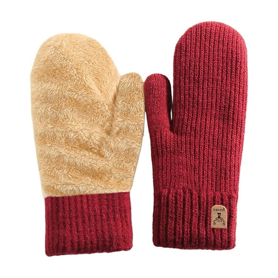 ManxiVoo Womens Winter Knit Gloves Thermal Lined Full Finger Warm Windproof Upgraded Grip Texting Compatible Red