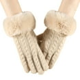 thumbnail image 1 of ManxiVoo Womens Winter Knitted Gloves with Small Chic Style and Large Furry Cuffs Cold Proof for Outdoor Cycling Touchscreen Function and Warmth Beige, 1 of 4