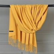 ManxiVoo pashmina scarf Women Pashmina Scarf Soft Solid Plain Shawl Wrap Fashion Warm Neck with Fringes scarfs for women Yellow