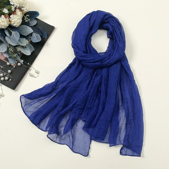 ManxiVoo silk scarf Women Summer Casual Colorful Multicolor Solid Color Chiffon Thin Regular Silk Scarf Sunscreen Scarf scarfs for women Dark Blue