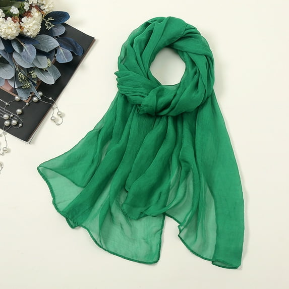 ManxiVoo silk scarf Women Summer Casual Colorful Multicolor Solid Color Chiffon Thin Regular Silk Scarf Sunscreen Scarf scarfs for women Green