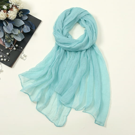 ManxiVoo silk scarf Women Summer Casual Colorful Multicolor Solid Color Chiffon Thin Regular Silk Scarf Sunscreen Scarf scarfs for women Light Blue