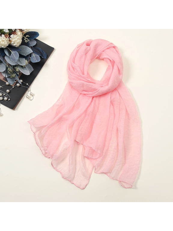 silk scarf Women Summer Casual Colorful Multicolor Solid Color Chiffon Thin Regular Silk Scarf Sunscreen Scarf scarfs for women Pink