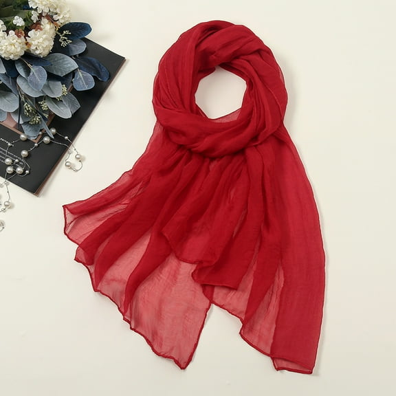 ManxiVoo silk scarf Women Summer Casual Colorful Multicolor Solid Color Chiffon Thin Regular Silk Scarf Sunscreen Scarf scarfs for women Wine