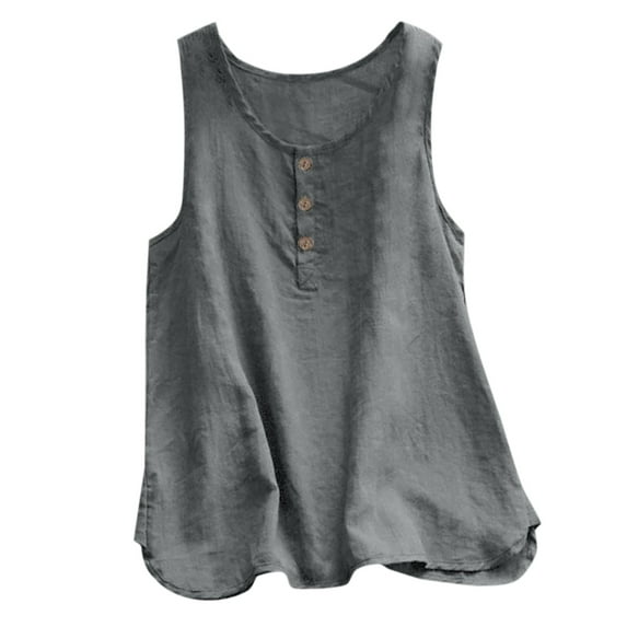 Manxivoo Womens T Shirts Womens Crew Neck Sleeveless Top T Shirt Button Up Top T Shirt Tshirts Shirts for Women Grey
