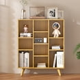 thumbnail image 1 of Manxile Mid-Century Wood Bookcase with 3 Tier Open Shelves, 10-Cube Storage Shelf, Natural Oak, 1 of 7