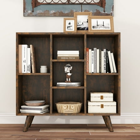 Manxile 3 Tier Cube Bookshelf, Retro Wood Bookshelves Storage Organizer Shelf, Freestanding Open Book Shelves