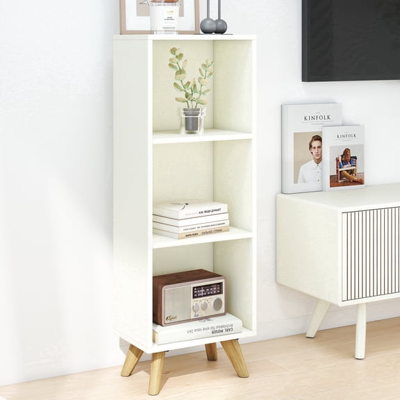 Manxile Cube Bookshelf Organizer,3 Cube Vertical Storage Organizer, White Narrow Bookshelf