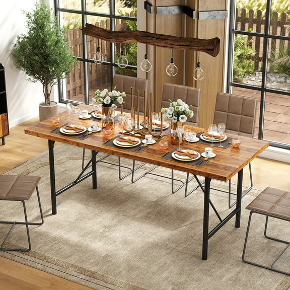 Manxile 70.8" Large Dining Room Table for 6-8 People,Farmhouse Industrial Wood Style Rectangle Apartment Dinning Room Dinette Tables for Eating Dinner,Red Oak