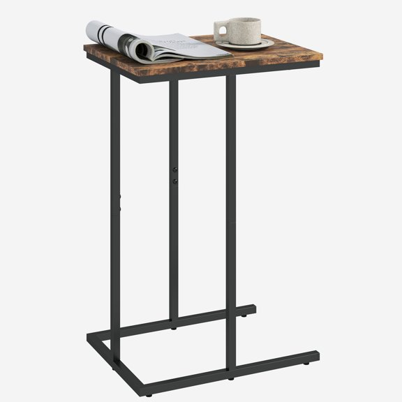 Manxile C-Shape Metal End Table, Rustic Brown Finish