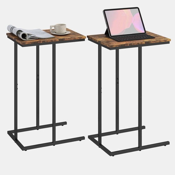 Manxile C-Shape Metal End Table Set of 2, Rustic Brown Finish
