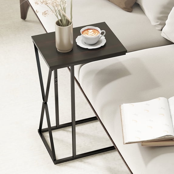 Manxile C Shaped Side Table, Small End Table for Small Places Living Room Bedroom, Black& Brown Finish