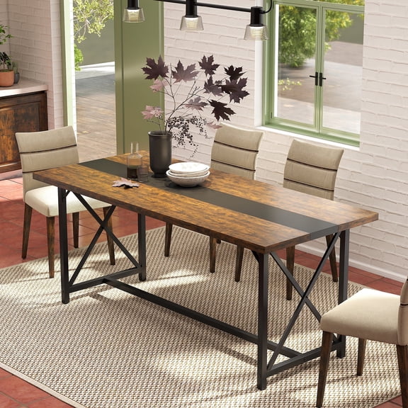 Manxile Dining Table for 6-10 People, 71'' Modern Farmhouse Wooden Kitchen Table, Rectangle Dining Room Table, X-Shaped Legs (Rustic Brown)
