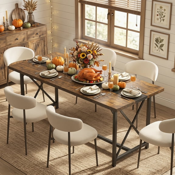 Manxile Dining Table for 6-10 People, 71'' Modern Farmhouse Wooden Kitchen Table, Rectangle Dining Room Table, X-Shaped Legs (Rustic Brown)