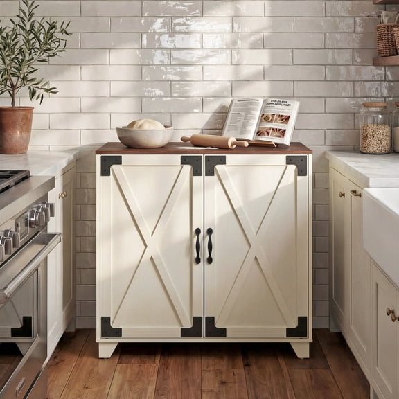 Manxile Farmhouse Buffet Sideboard with Drawer, Coffee Bar with Adjustable Shelf for Kitchen Dining Room Entryway, Multifunction Cabinet