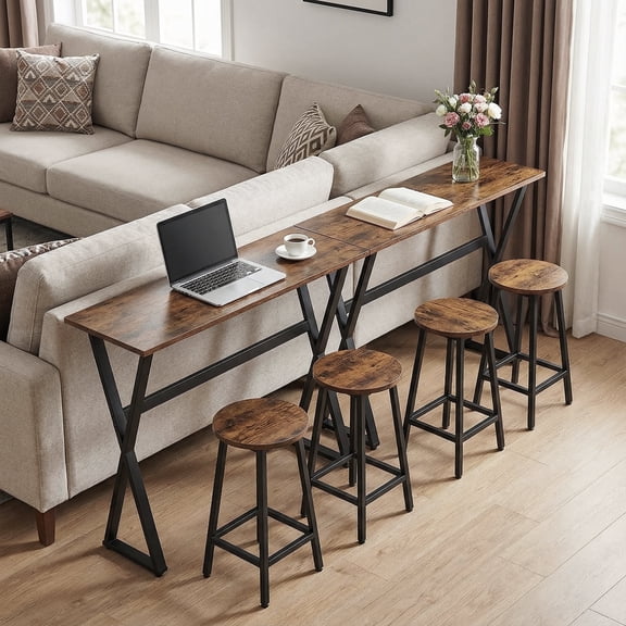 Manxile Industrial Console Table Set of 2, Wood Entryway Table Hallway Table Sofa Table for Living Room,Foyer and Corridor, Rustic Brown