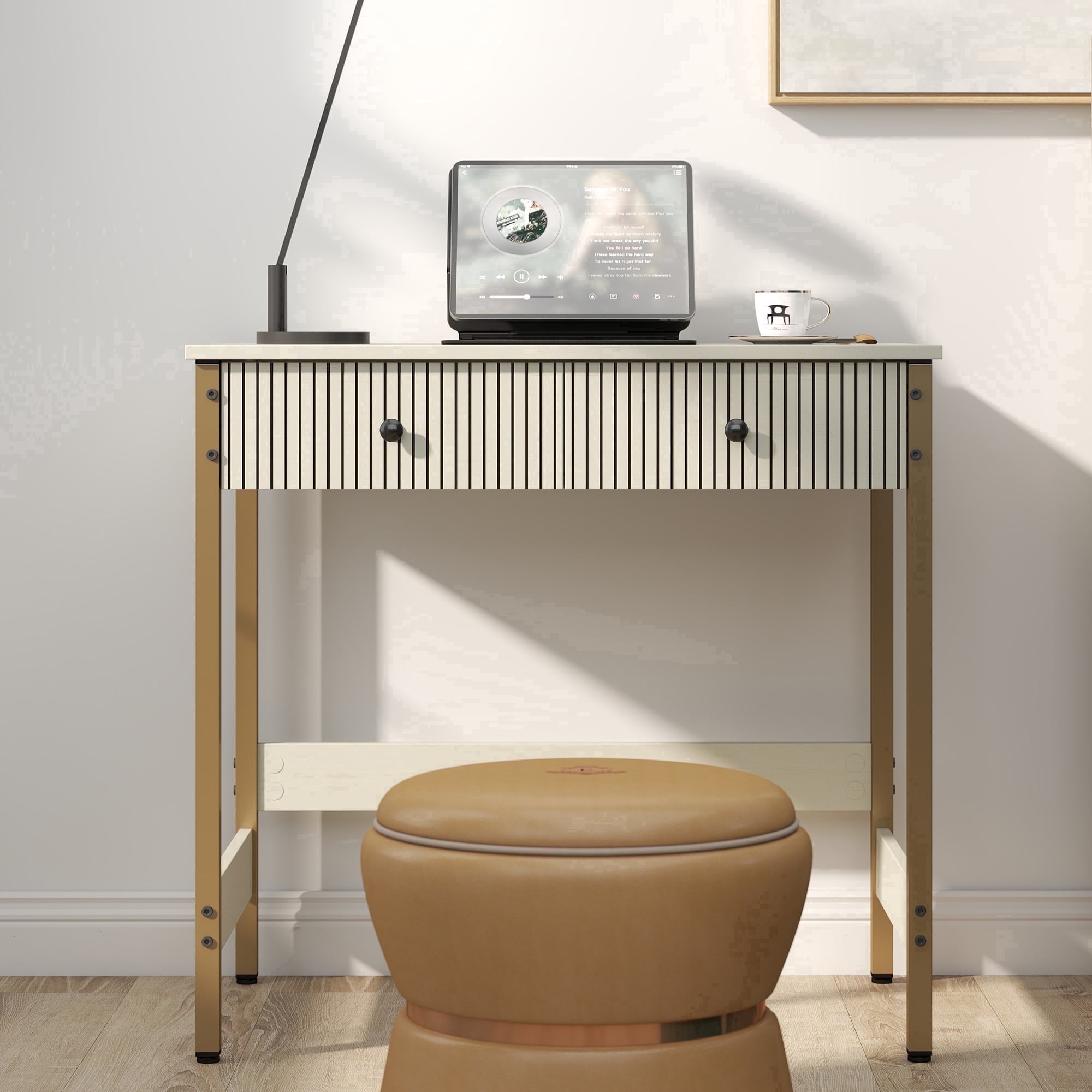 Manxile Fluted Computer Home Office PC Desk with USB Ports & Power Outlet,Writing Desk with Storage Drawers