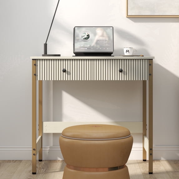 Manxile Fluted Computer Home Office PC Desk with USB Ports & Power Outlet,Writing Desk with Storage Drawers