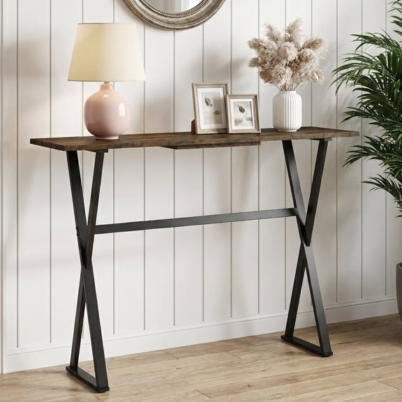 Manxile Narrow Console Table, Entryway Table Hallway Table with Storage Shelves for Living Room, Foyer, Rustic Brown
