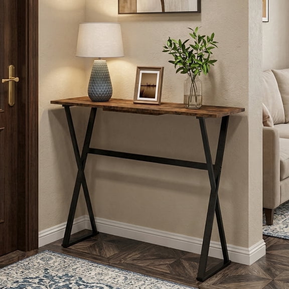 Manxile Narrow Console Table for Entryway, Farmhouse Sofa Side Table for Living Room, Foyer, Rustic Brown