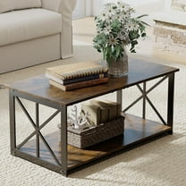 Manxile Industrial Rectangle Wood Coffee Table Oxford Coffee Table with Open Storage Shelf, Rustic Brown