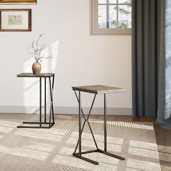 Manxile Set of 2 C Shaped End Table Metal Sofa Side Table for Sofa,Couch, Bedroom,Living Room, Brown
