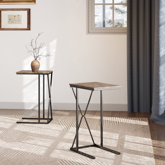 Manxile Set of 2 C Shaped End Table Metal Sofa Side Table for Sofa,Couch, Bedroom,Living Room, Brown