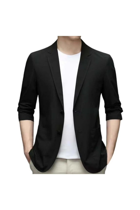 Black Blazer Men's Fashion Spring and Summer Casual Short Sleeved Lapel Thin Suit Tops Ultra Thin Breathable Jacket Jackets for Men Black XXL