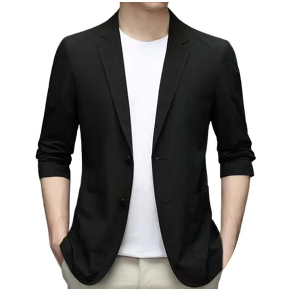 Manxivoo Black Blazer Men's Fashion Spring and Summer Casual Short Sleeved Lapel Thin Suit Tops Ultra Thin Breathable Jacket Jackets for Men Black XL