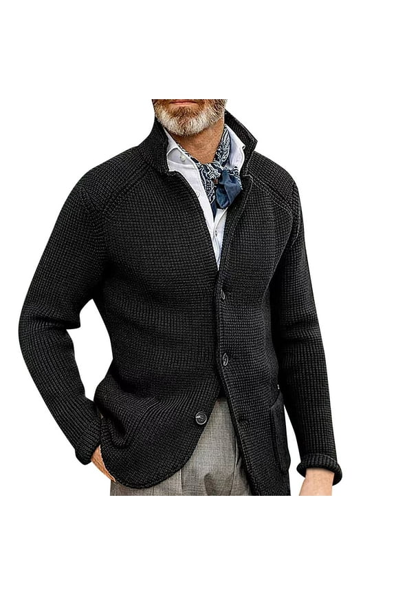 Black Blazer Men's Stand Collar Wool Coat Thick Needle Thickened Suit Sweater Blazer Jacket Men Black L