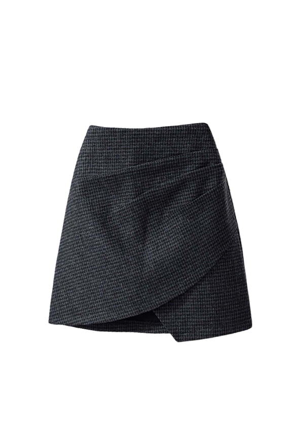 Black Skirt 2023 Woolen Short Skirt Houndstooth Bag Hip Skirt Autumn and Winter Waist Thin All Irregular a Line Skirt Skirts for Women Black XL