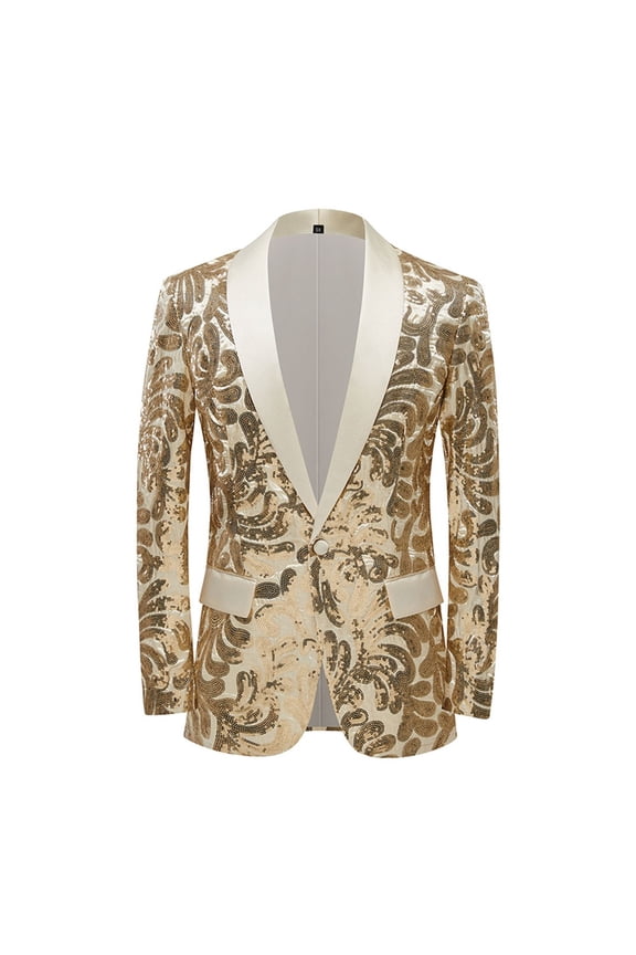 Blazer for Men New Year's Gathering Year End Family Party Men's Oversized Casual Dance Sequin Suit Fashion Suit Jacket Suits for Men Gold XXL
