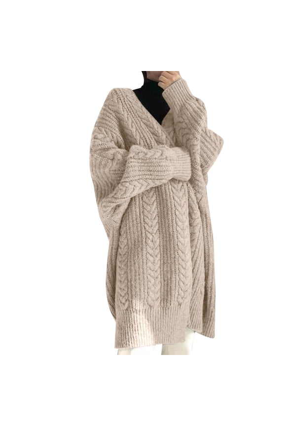 Cardigan Sweaters for Women Custom Knit Sweater Female Thick Thread Loose Languid Casual Style Ladies Long Knitting Cardigan Christmas Cardigan C One Size