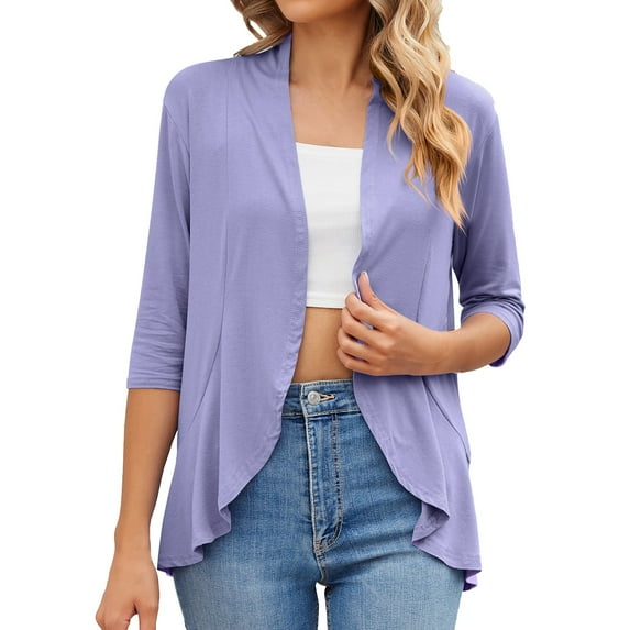 Manxivoo Cardigan Sweaters for Women Ladies Fashion Casual Solid Color Three Quarter Sleeve Sleeve Cardigan Short Small Coat Womens Cardigan Purple XL