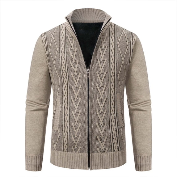 Manxivoo Cardigan Sweaters for Men, Men's Knitted Top Slim High Neck Long Sleeve Sweater Cardigan Men's Warm Coat Mens Cardigan Beige XXXL
