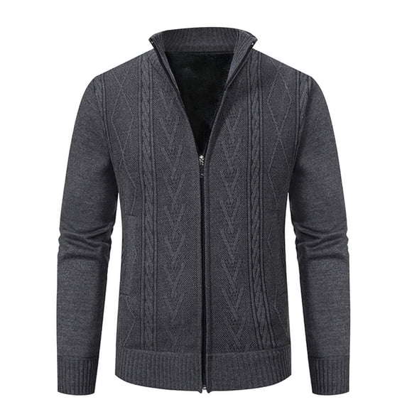 Manxivoo Cardigan Sweaters for Men, Men's Knitted Top Slim High Neck Long Sleeve Sweater Cardigan Men's Warm Coat Mens Cardigan Dark Gray XXXL