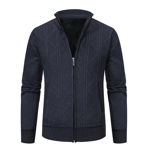 Manxivoo Cardigan Sweaters for Men, Men's Knitted Top Slim High Neck Long Sleeve Sweater Cardigan Men's Warm Coat Mens Cardigan Grey L