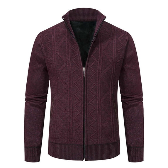 Manxivoo Cardigan Sweaters for Men, Men's Knitted Top Slim High Neck Long Sleeve Sweater Cardigan Men's Warm Coat Mens Cardigan Red M
