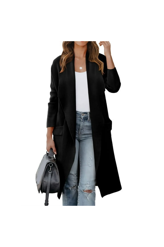 Cardigan Sweaters for Women Women's Casual Long Sleeve Draped Open Front Knit Pockets Long Cardigan Jackets Sweater Cardigan for Women Black