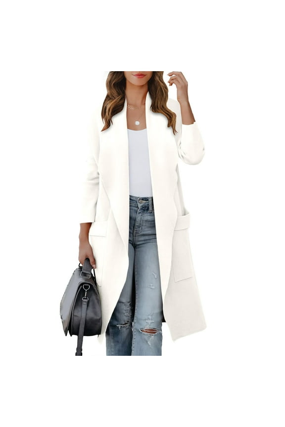 Cardigan Sweaters for Women Women's Casual Long Sleeve Draped Open Front Knit Pockets Long Cardigan Jackets Sweater Cardigan for Women White