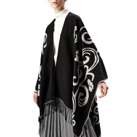 Manxivoo Cardigan for Women, Women's Travel Plaid Shawl Wraps Open Front Poncho Cape Warm Oversized Sweaters Casual Cardigan Shawls for Fall Winter Long Cardigans for Women Trendy Black One Size
