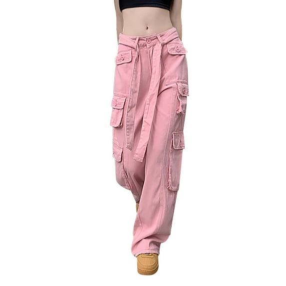 Manxivoo Cargo Pants for Women High Waisted Women's Autumn and Winter Casual Loose Fitting High Waisted Wide Leg Workwear Pants Dickies Work Pants Pink XXL