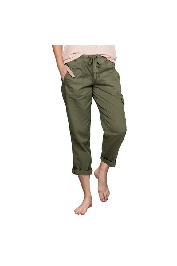 Cargo Pants for Women High Waisted Women's Loose Fit Summer Loungewear Baggy Elastic Waist Pant Straight Leg Trousers Cargo Pant Dickies Work Pants Army Green