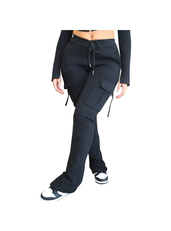 Manxivoo Cargo Pants for Women High Waisted Workwear Pocket Drawstring Drawstring Drawstring Split Leg Casual Pants Dickies Work Pants Black L