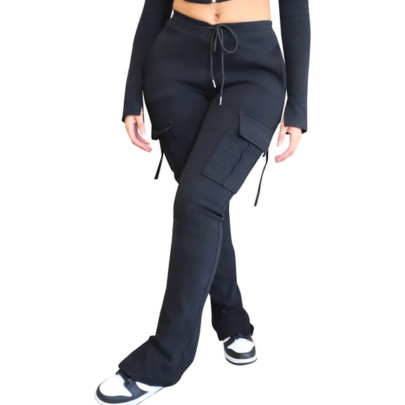 Manxivoo Cargo Pants for Women High Waisted Workwear Pocket Drawstring Drawstring Drawstring Split Leg Casual Pants Dickies Work Pants Black S