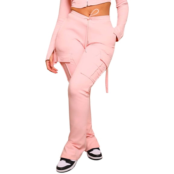 Manxivoo Cargo Pants for Women High Waisted Workwear Pocket Drawstring Drawstring Drawstring Split Leg Casual Pants Dickies Work Pants Pink M