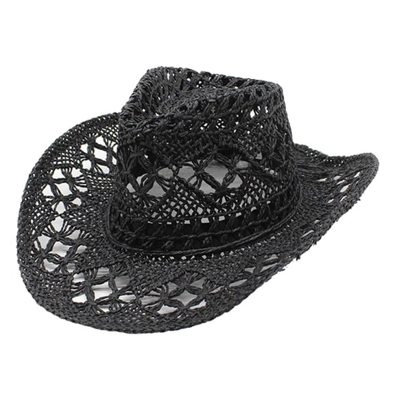 Manxivoo Cowboy Hat Women Men Summer Western Cowboy Hat Shapeable Straw Hat Hollowed Out Sun Hat Western Hats Black One Size