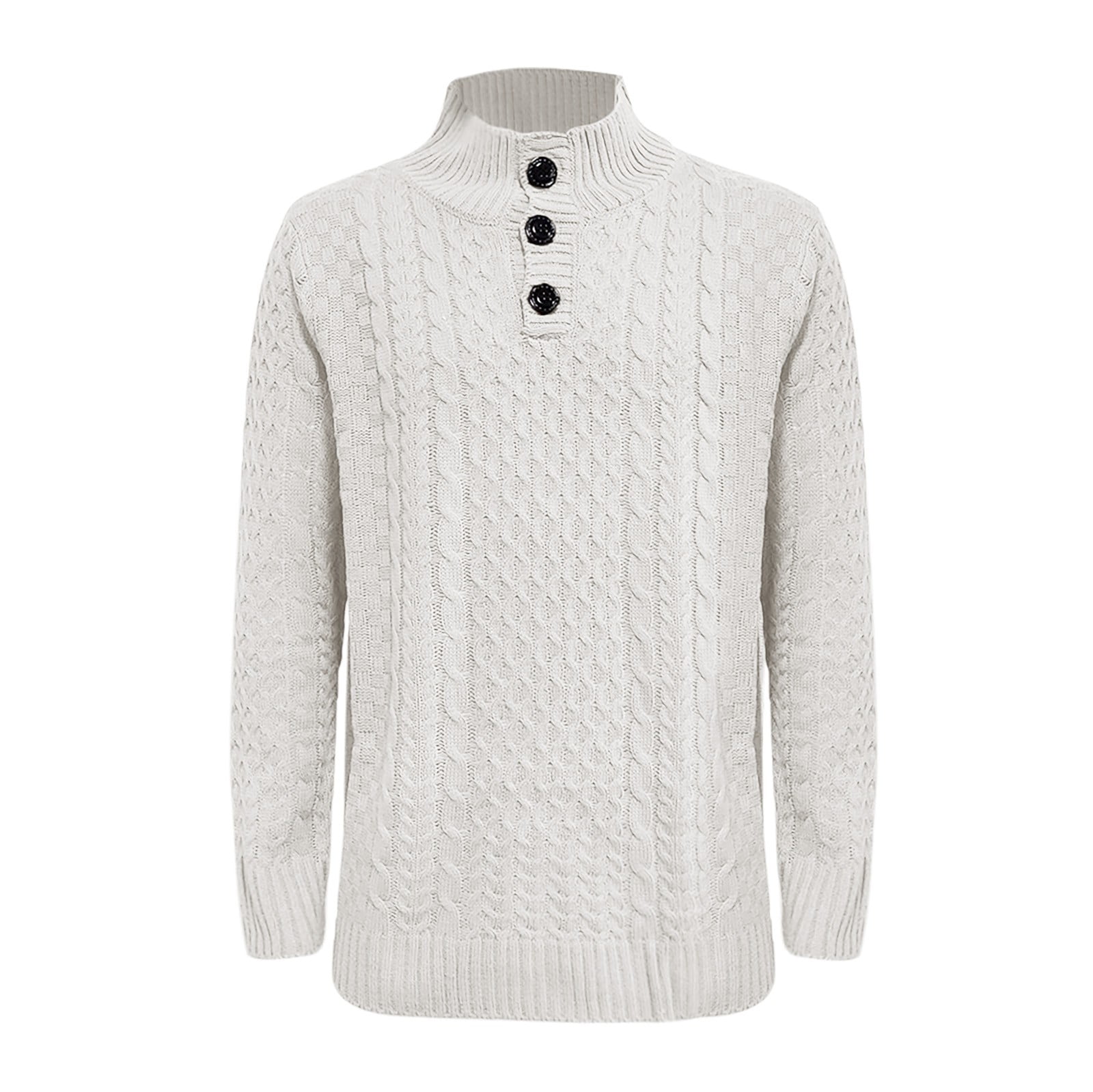 Manxivoo Fall Sweaters Men's Long Sleeved Standing Collar Solid Pattern