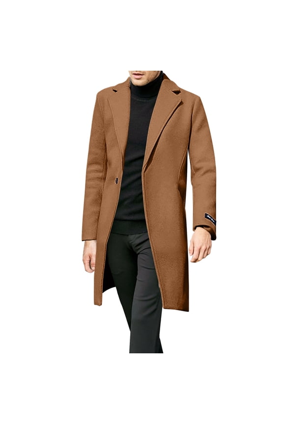 Jackets for Men Super Fashion Woolen Trench Cmen's British Style Solid Color Long Coat Fashionable Warm Woolen OverCoat, Coats for Men B XXXL